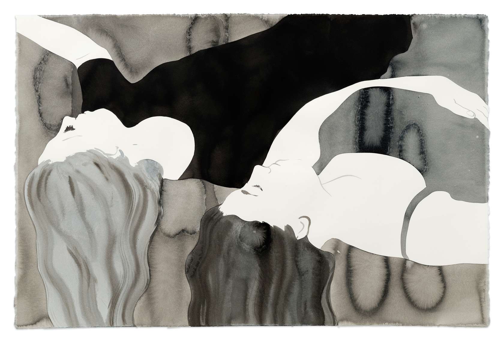 Françoise Pétrovitch, The Girls, 2020 Lavis d’encre sur papier80 × 120 cm / 31 1/2 × 47 2/8 in.96 × 137 × 4.5 cm / 37 6/8 × 53 7/8 × 17 6/8 in. (encadré/framed)