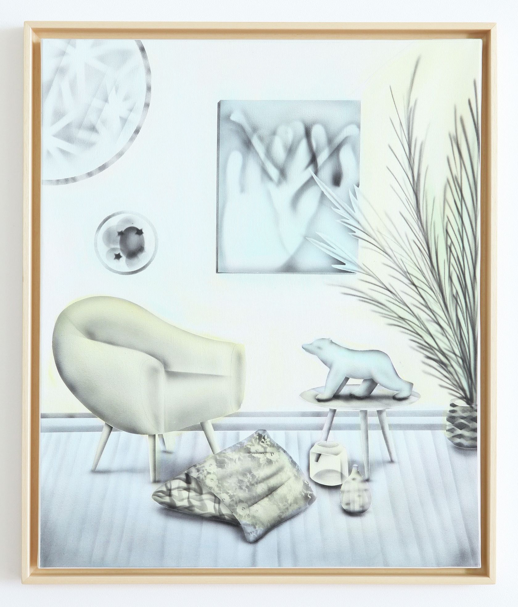 Hippolyte Hentgen, Femme pratique, 2021 Acrylique et encre de Chine sur toile65 × 54 cm / 25 5/8 × 21 2/8 in. | 69 × 58 × 4 cm / 27 1/8 × 22 7/8 × 1 5/8 in. (encadré/framed)
