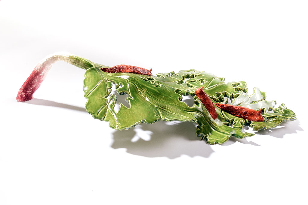 Sébastien Gouju, Domestique (rhubarbe), 2013 Faïence émaillée9.5 × 50 × 25 cm / 3 6/8 × 19 5/8 × 9 7/8 in.