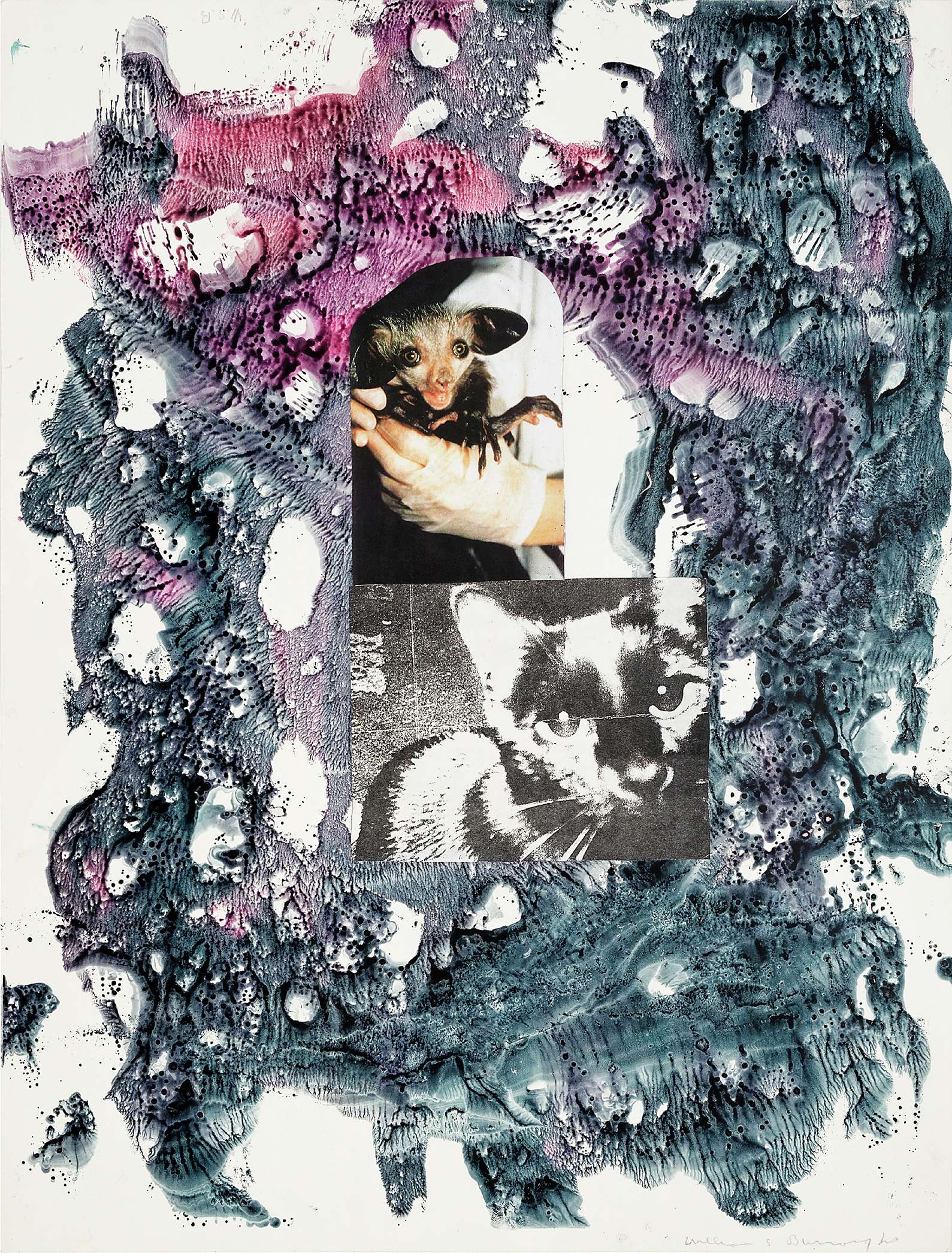 William S. Burroughs, Nativity (Birth of Blue Devil), 1992 Collage et encre sur papier59 × 44.5 cm / 23 2/8 × 17 1/2 in. | 77 × 63 × 4 cm / 30 3/8 × 24 6/8 × 1 5/8 in. (encadré/framed)